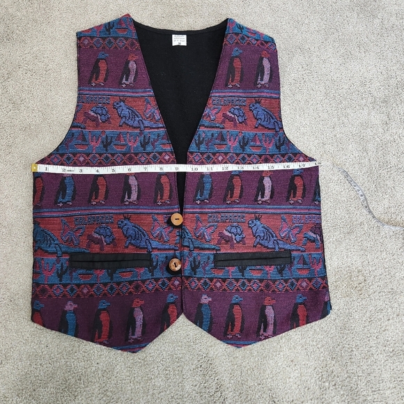 Vest Vintage Woven Tapestry Wool Cotton Galapagos Tortoise Penguin Iguana Size M - Picture 8 of 12